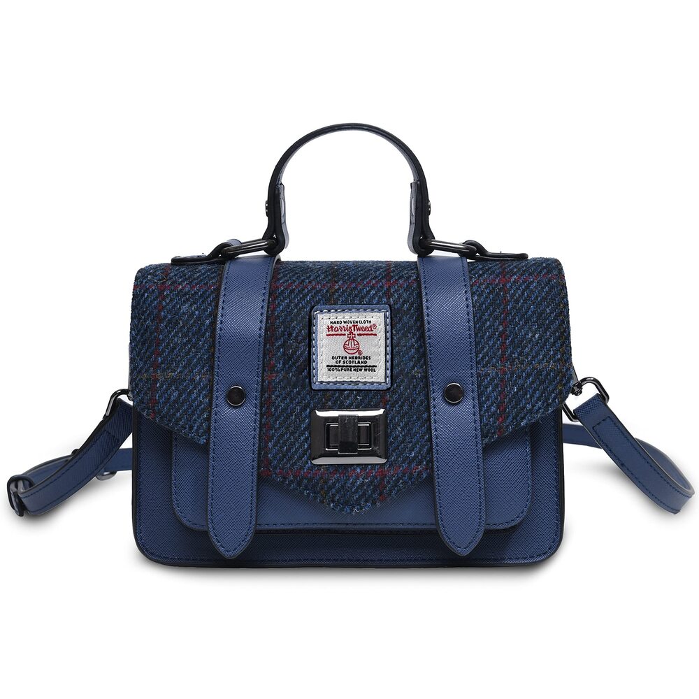 4174 Harris Tweed Mini Satchel, Navy Overcheck, Small